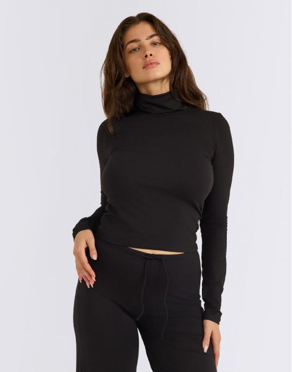 Tričko Organic Basics Everyday Turtleneck Black