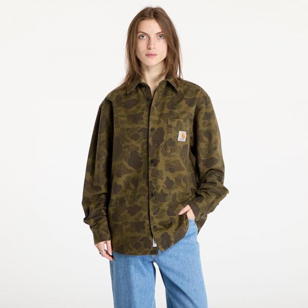Košile Carhartt WIP Long Sleeve Duck Shirt UNISEX Camo Duck/ Green/ Office Green Garment Dyed XS
