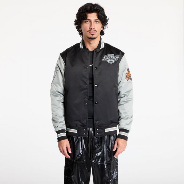 Bomber Mitchell & Ness NHL Primetime Heavyweight Satin Jacket Vintage Logo Kings Black L