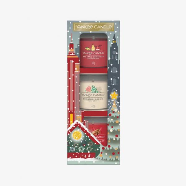 Yankee Candle Votive Candle 3-Pack Christmas Gift Set - Big Apple Christmas, Christmas Buttercookie and Sparkling Cinnamon Universal