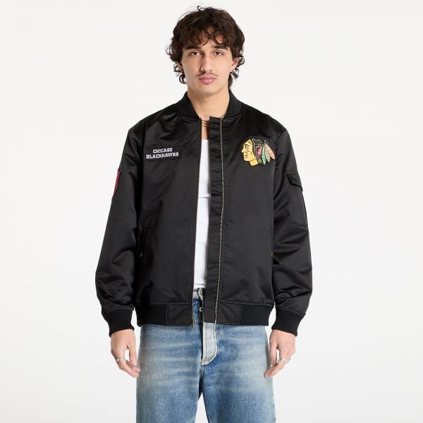 Bunda Mitchell & Ness NHL Team Leader Satin Current Logo Blackhawks Bomber Black M