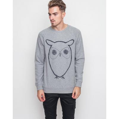 Mikina Knowledge cotton Sweat Shirt With Owl Print Grey Melange