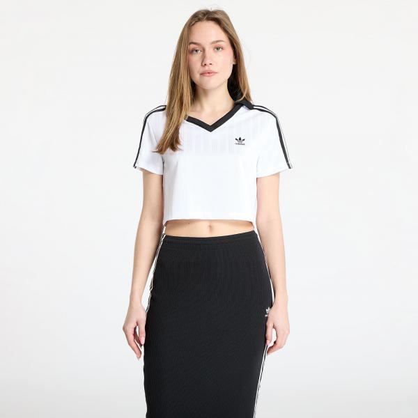 Top adidas Adicolor Football Jacquard V-Neck Crop Polo Shirt White L