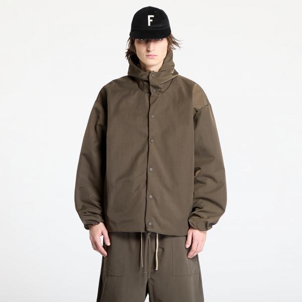 Bunda Fear Of God ESSENTIALS Textured Nylon Hooded Coaches Jacket Brown XL