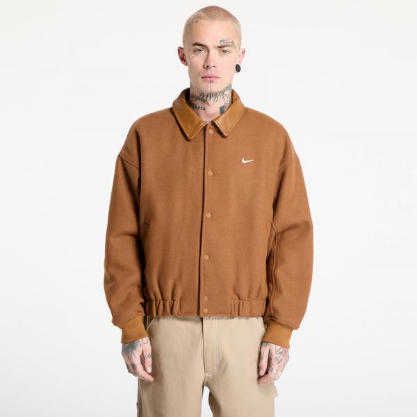 Bunda Nike Solo Swoosh Men's Wool Varsity Jacket Light British Tan/ Light Orewood Brown/ White S