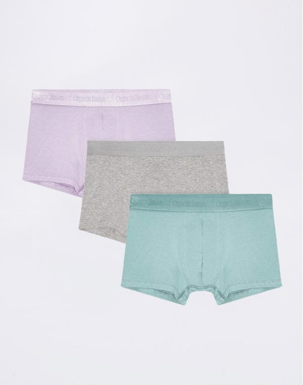 Organic Basics Core Trunks 3-Pack Soft Lilac / Grey Melange / Eucalyptus XL