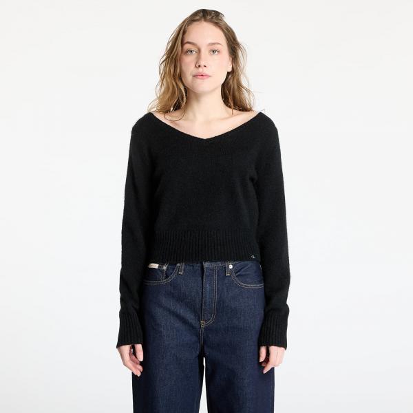 Svetr Calvin Klein Jeans Fluffy Yarn V-Neck Sweater Black S