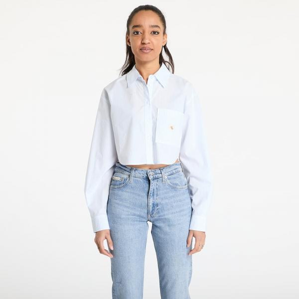 Košile Calvin Klein Jeans Woven Label Cropped Shirt Blue L