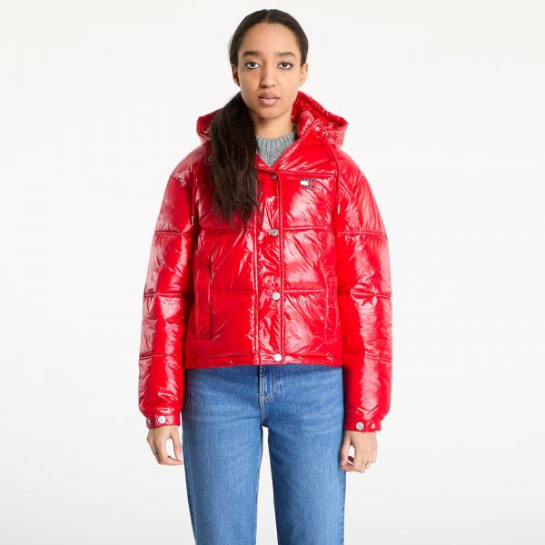 Bunda Tommy Jeans Shiny Hooded Badge Jacket Red L