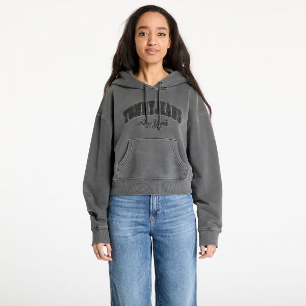 Mikina Tommy Jeans Boxy Crop Varsity Hoodie Black S