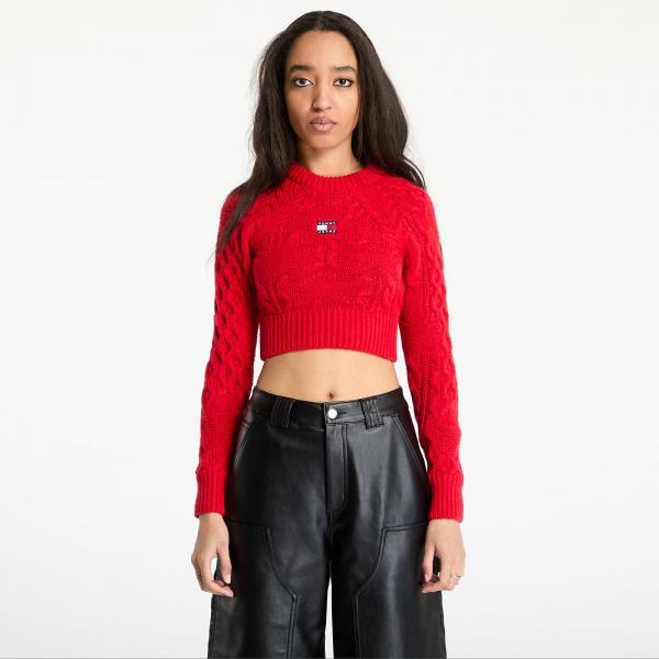 Svetr Tommy Jeans Badge Star Cable Sweater Red XS