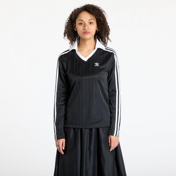Tričko adidas Adicolor Football Jacquard V-Neck Long Sleeve Tee Black/ Black XS