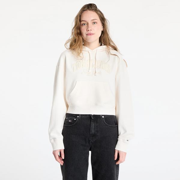 Mikina Tommy Jeans Boxy Crop Varsity Hoodie White L