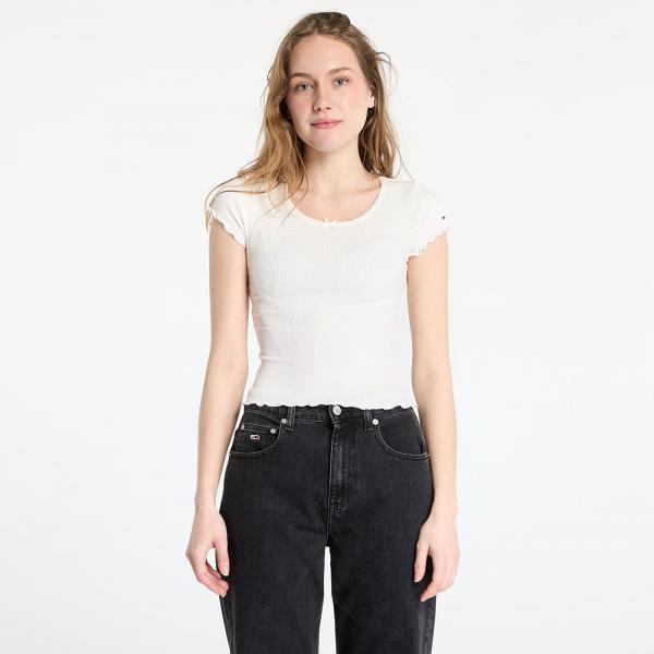 Tričko Tommy Jeans Slim Scallop Rib Tee White M