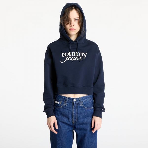 Mikina Tommy Jeans Relaxed Cropped Script Hoodie Blue L