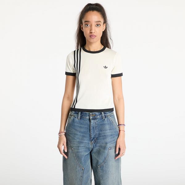 Tričko adidas Knitted 3 Stripe Short Tee Cream White S