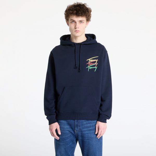 Mikina Tommy Jeans Relaxed 3 Color Sign Hoodie Blue M