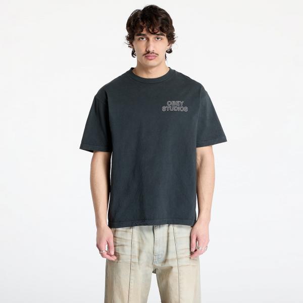 Tričko OBEY Studios Outline T-Shirt Pigment True Vintage Black S