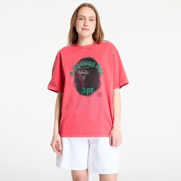Tričko A BATHING APE Garment Dye Rhinestone Ape Head Relaxed Fit Tee UNISEX Red M