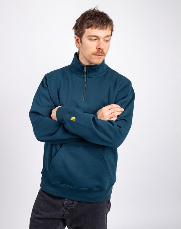 Carhartt WIP Chase Neck Zip Sweat Duck Blue/Gold S