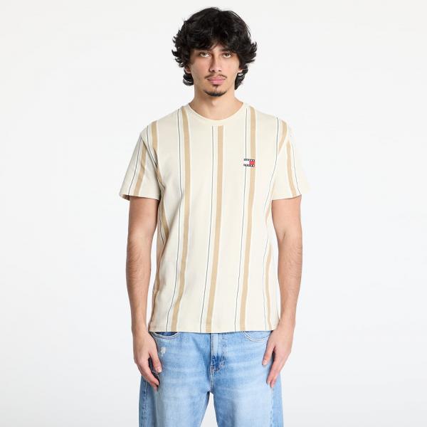 Tričko Tommy Jeans Regular Vertical Stripe Tee Beige M