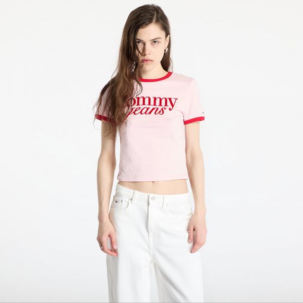 Tričko Tommy Jeans Slim Script Tee Pink M