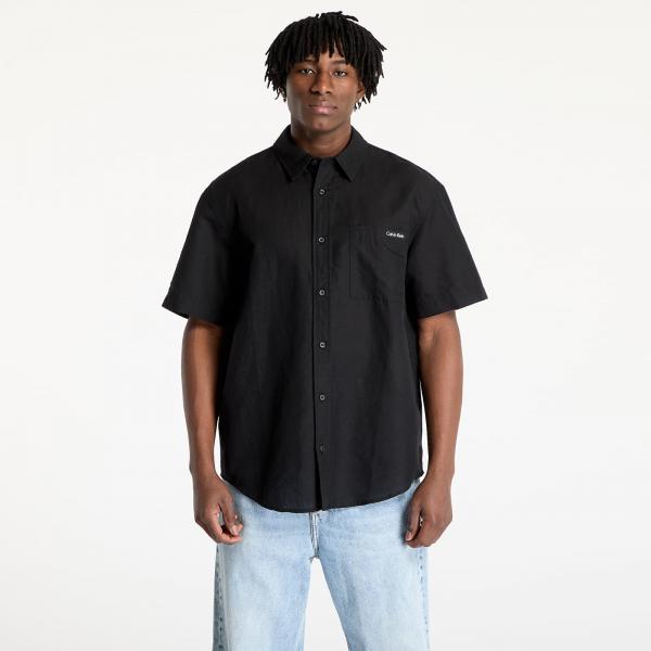 Košile Calvin Klein Jeans Linen Cotton Shortsleeve Shirt Black S