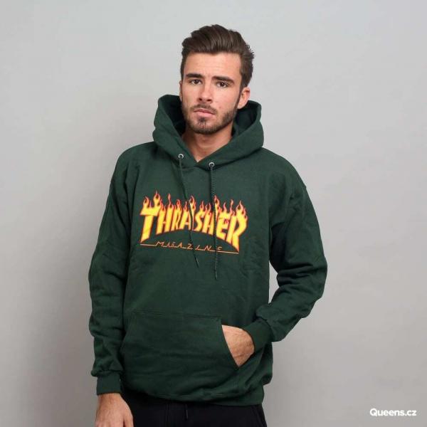 Mikina Thrasher Flame Logo Hoodie Forest Green L