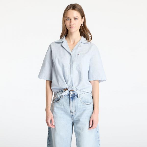 Košile Tommy Jeans Crop Linen Shortsleeve Shirt Blue L