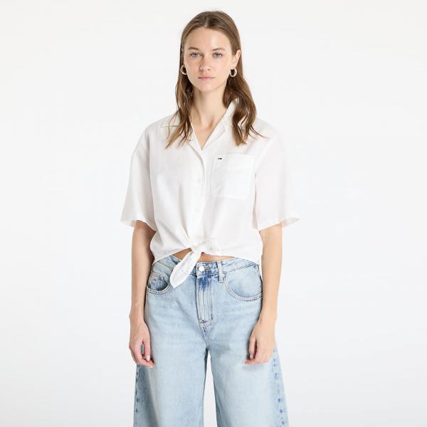 Košile Tommy Jeans Crop Linen Shortsleeve Shirt White XS