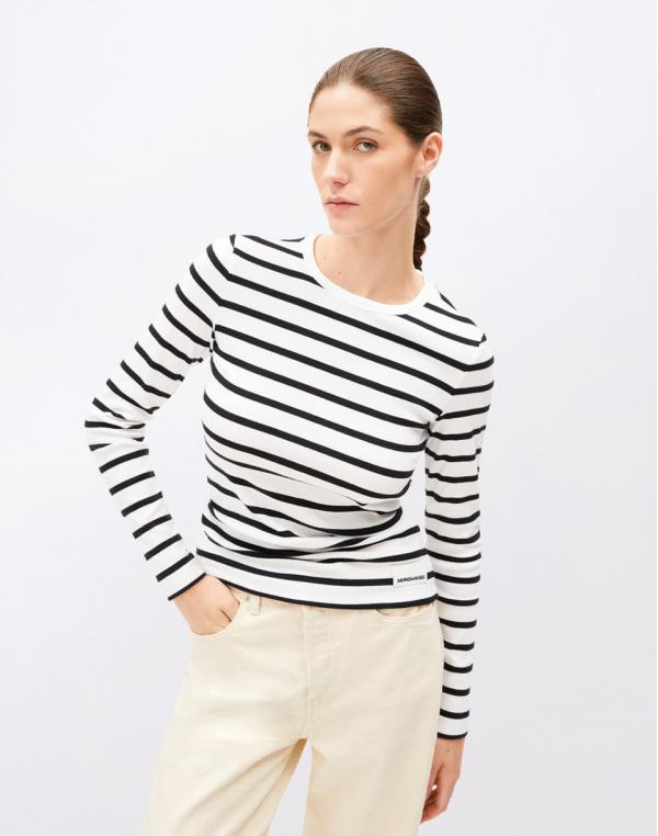 Tričko Armedangels Maywaa Stripes 307 white-black