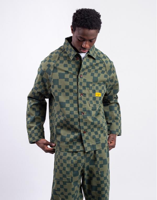 Service Works Drill Printed Front Of House Jacket OLIVE CHECKER S