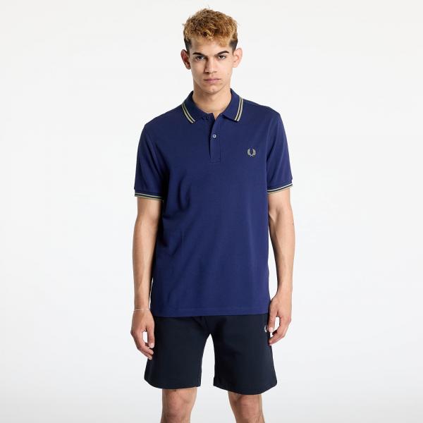 Tričko FRED PERRY Twin Tipped Fred Perry Shirt Blue/ Olive Mint M