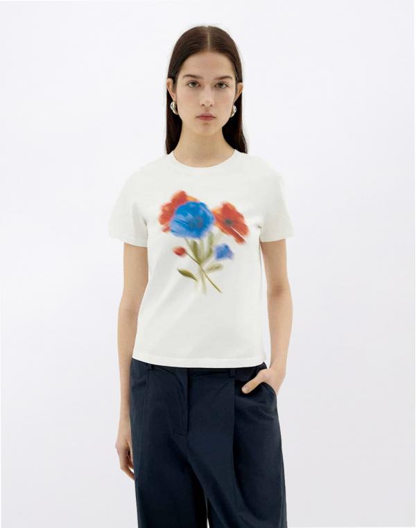 Tričko Thinking MU Blurry Flower Ida T-Shirt WHITE