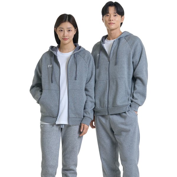 Mikina Under Armour Rival Fleece FZ Hoodie Castlerock Light Heather/ White S