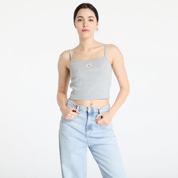 Tílko Calvin Klein Jeans Woven Label Rib Crop Gray XL