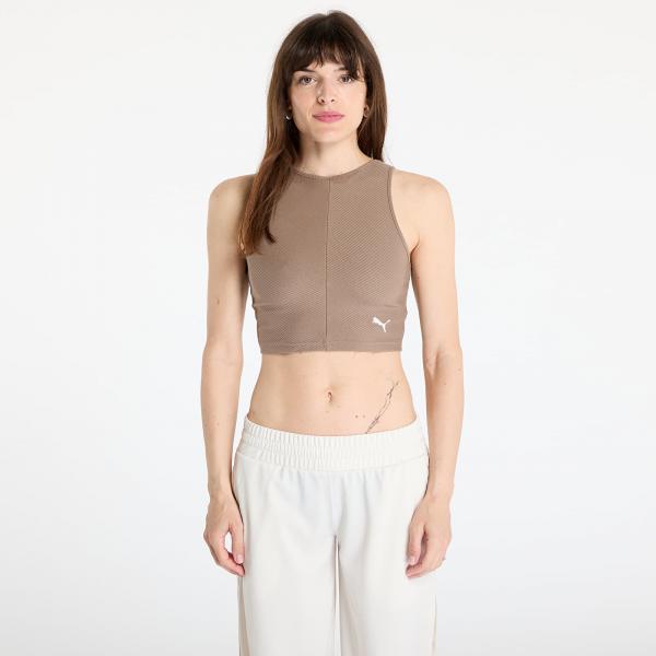 Top Puma Wardrobe Essentials Ribbed Crop Top Totally Taupe XL