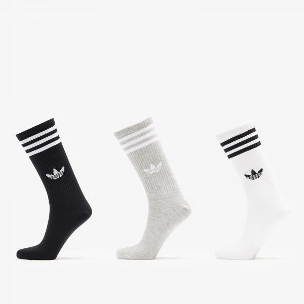 Ponožky adidas 3S High Crew Socks 3-Pack White/ Medium Grey Heather/ Black M
