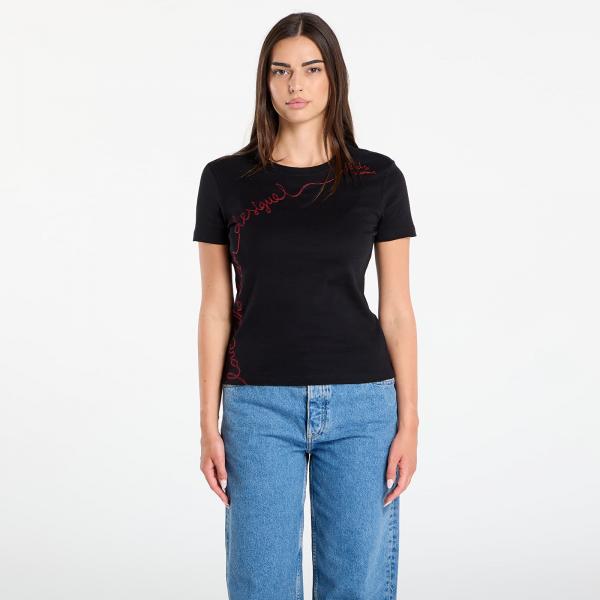 Tričko Desigual T-Shirt With Embroidered Lettering Black M