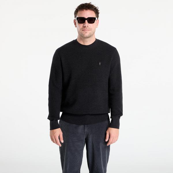 Svetr AllSaints Aspen Waffle Texture Crew Neck Ramskull Jumper Cinder Black L