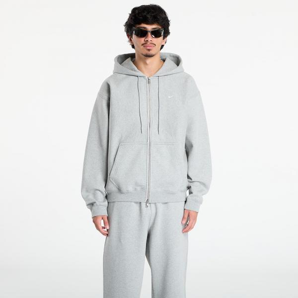 Mikina Nike Solo Swoosh Men's Full-Zip Fleece Hoodie Dk Grey Heather/ Lt Smoke Grey/ White XS