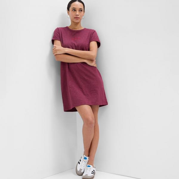 Šaty GAP Shortsleeve Logo Dress Deep Garnet Red M