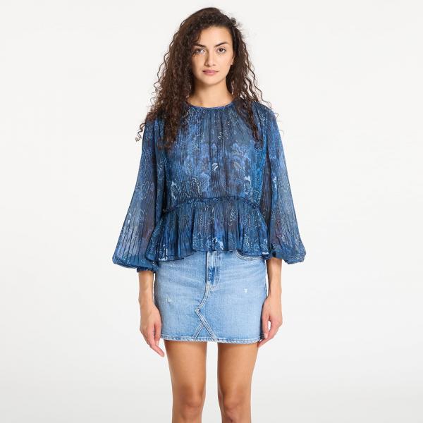 Tričko Desigual Pleated Long-Sleeved Blouse Azul Oscuro S
