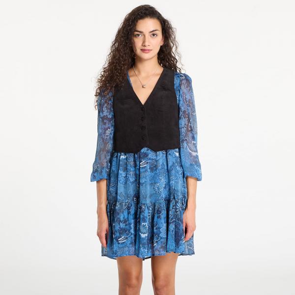 Šaty Desigual Chaleco Dress Azul Oscuro S