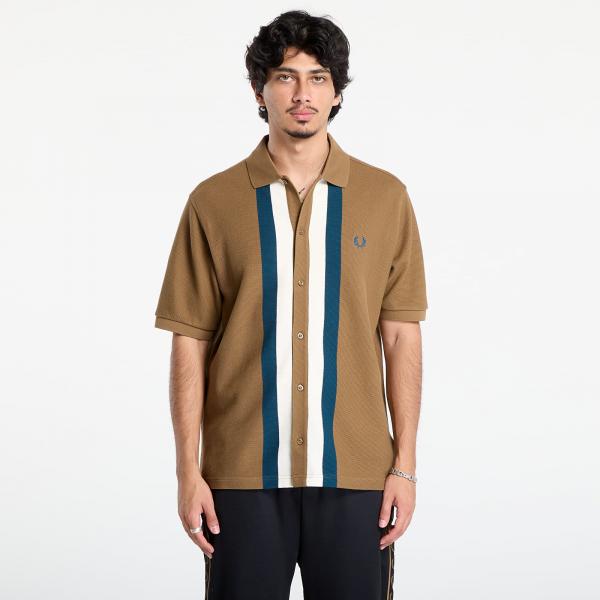 Tričko FRED PERRY Panelled Button Through Polo S Shaded Stone M