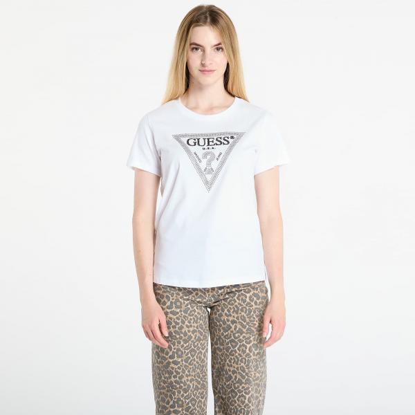 Tričko GUESS Ss Cn Krystal Triangle Tee White S