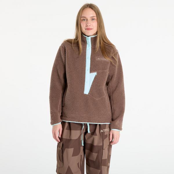 Mikina adidas Terrex Xploric High Pile Fleece Pullover Sweatshirt Earth Strata/ Aurora Ivy S