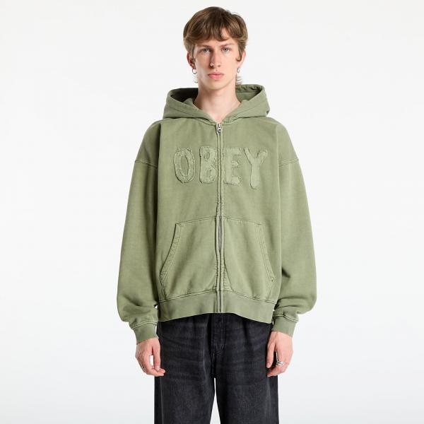 Mikina OBEY Hybrid Faded Zip Hood Deep Lichen Green Faded Wash M