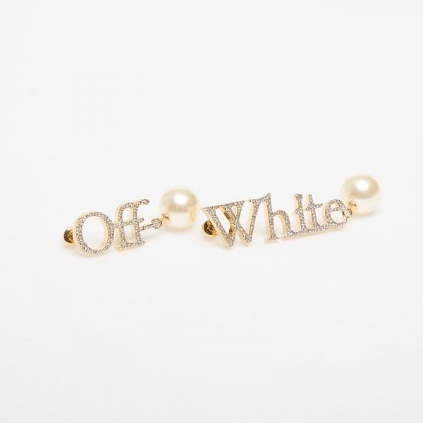 Off-White Logo Earrings W/Strass&Pearl Gold/ White Universal