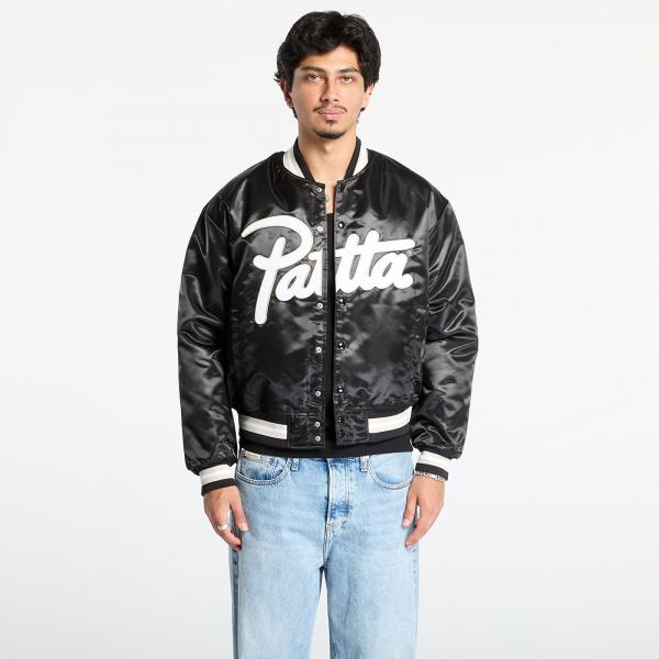 Bunda Patta Script Logo Satin Varsity Jacket UNISEX Black XS